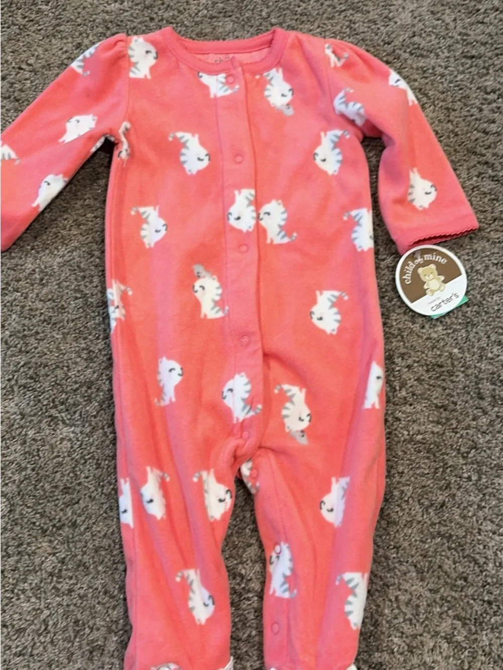 Carter's Coral Kitty Fleece Footie One-Piece size 6-9 months